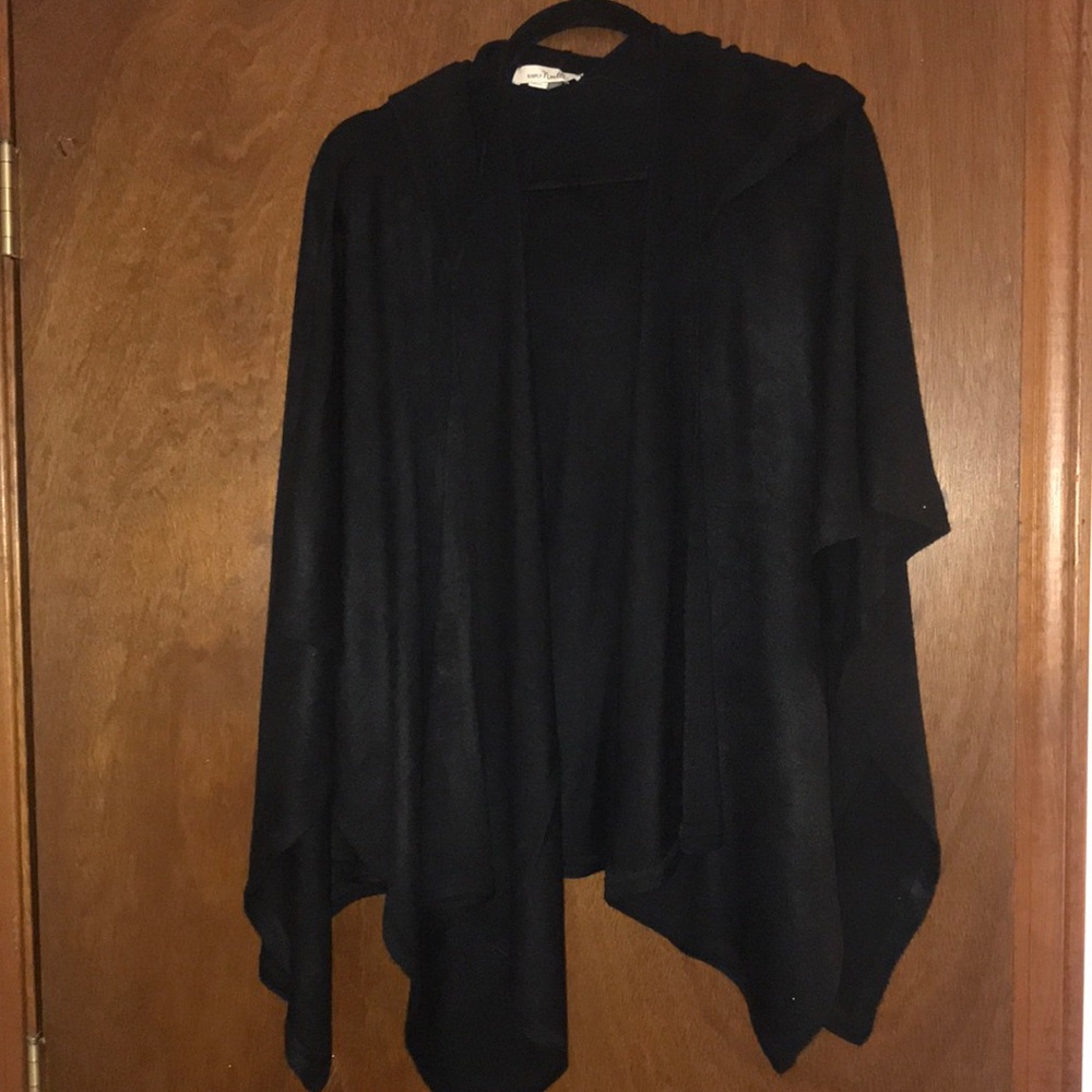 Black hooded poncho